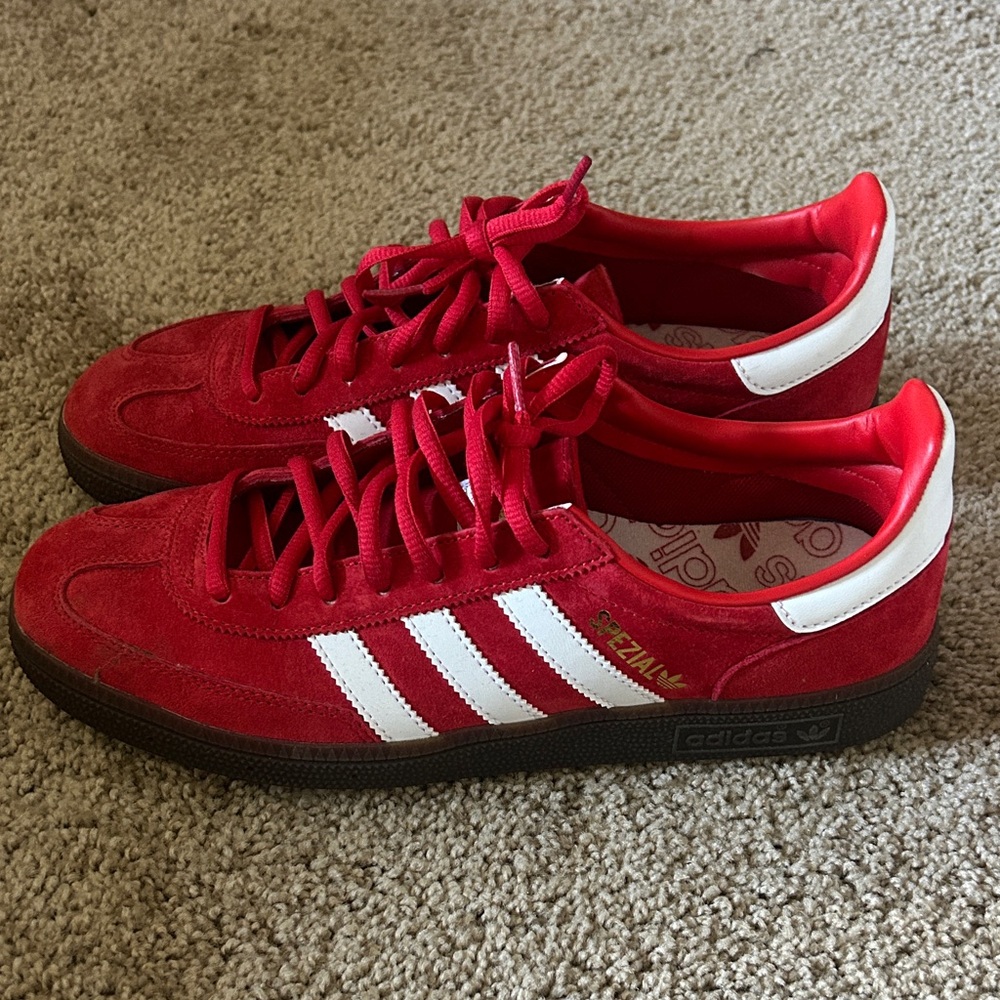 Adidas Men's Vibrant Red and White Sneakers Spezial